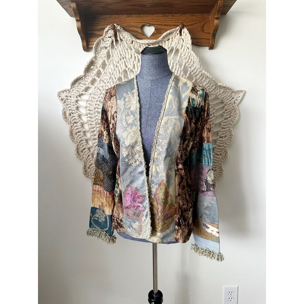 Lee Andersen Patchwork Art To Wear Lagenlook Open Front Cardigan Size Medium